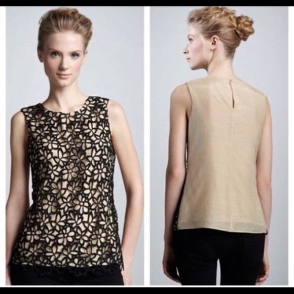 Lela Rose Tops - Lela Rose tan blouse with black overlay 😍